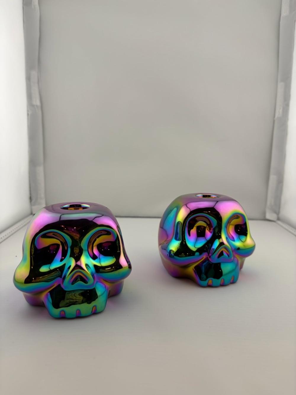 Killstar Iridescent Rainbow Skull Candle holders (set of 2)